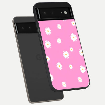  Bubblegum Daisy Pop phone case For Google Pixel 6A showing premium glass back cover with detailed artwork