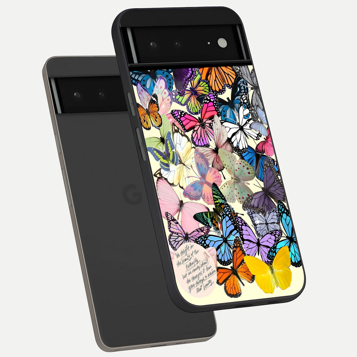  Butterflies Petal Dream phone case For Google Pixel 6A showing premium glass back cover with detailed artwork