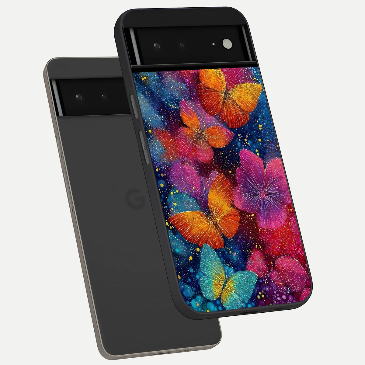  Butterfly Dream Mist phone case For Google Pixel 6A showing premium glass back cover with detailed artwork