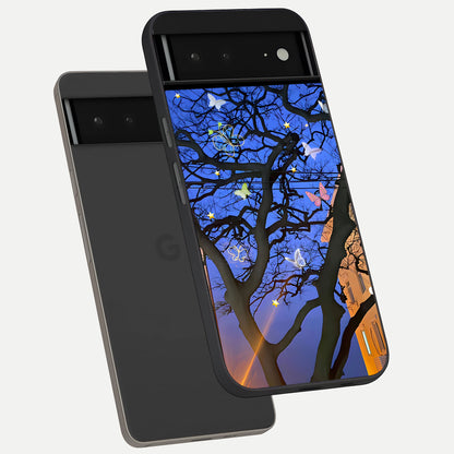  Butterfly Night Magic phone case For Google Pixel 6A showing premium glass back cover with detailed artwork