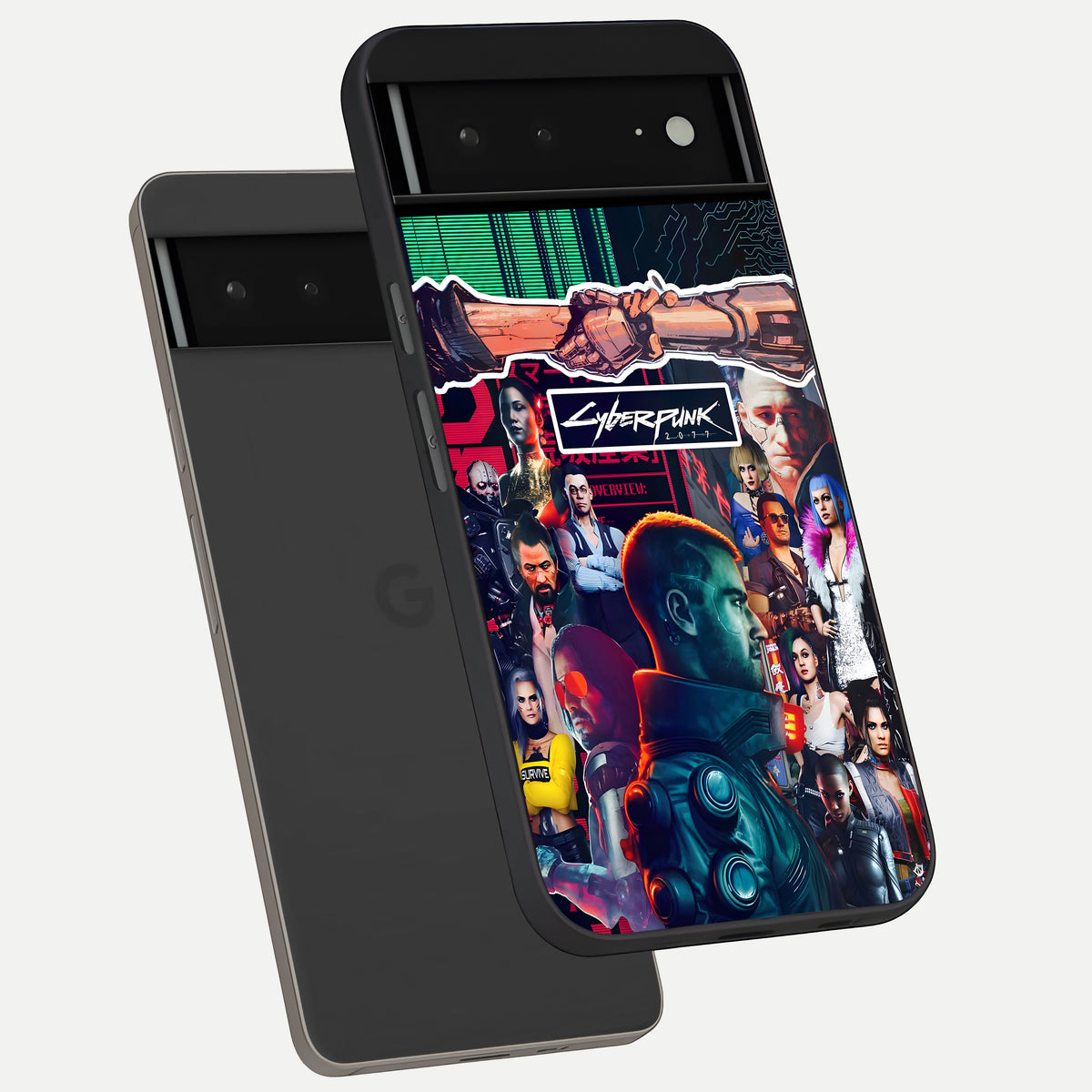  CYBERPUNK Legacy phone case For Google Pixel 6A showing premium glass back cover with detailed artwork