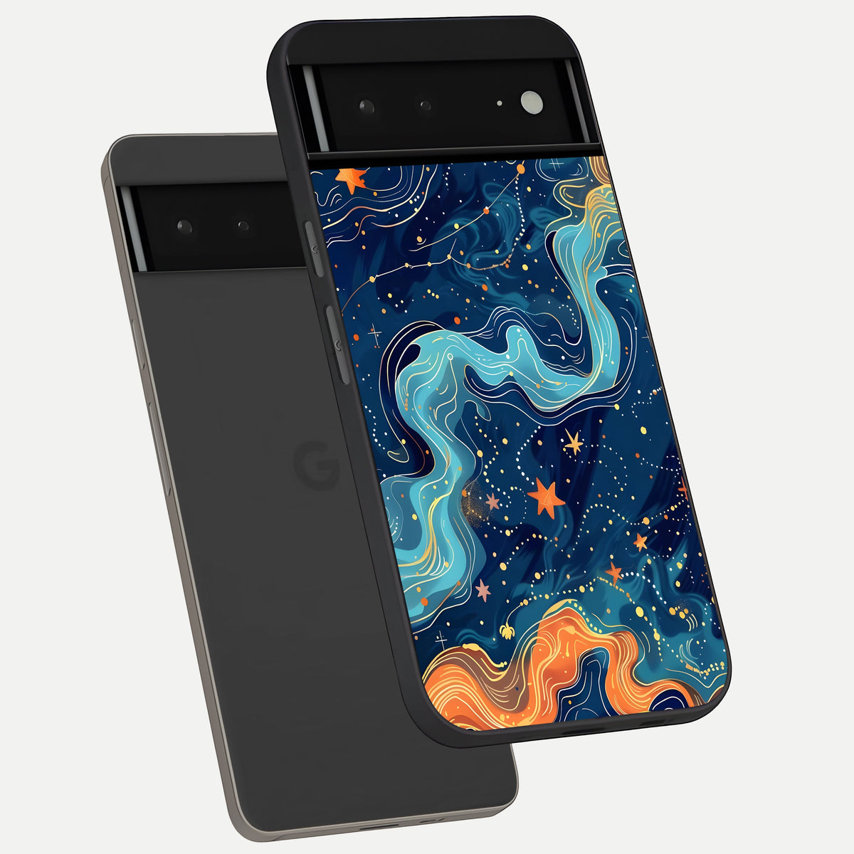  Celestial Dream Flow phone case For Google Pixel 6A showing premium glass back cover with detailed artwork