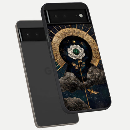  Celestial Lotus Morang phone case For Google Pixel 6A showing premium glass back cover with detailed artwork