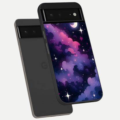  Celestial Moon Magic phone case For Google Pixel 6A showing premium glass back cover with detailed artwork