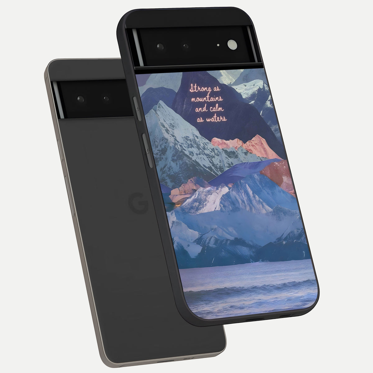  Celestial Mountain Calm phone case For Google Pixel 6A showing premium glass back cover with detailed artwork
