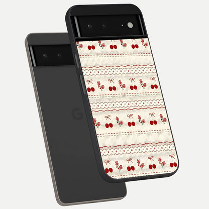  Cherry Bloom Charm phone case For Google Pixel 6A showing premium glass back cover with detailed artwork