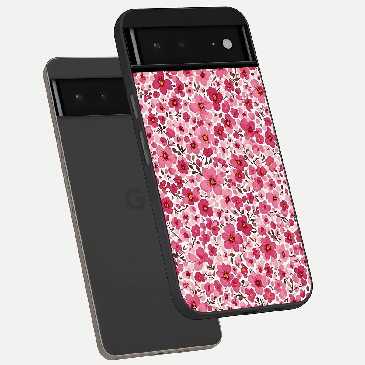  Cherry Blossom Charm phone case For Google Pixel 6A showing premium glass back cover with detailed artwork
