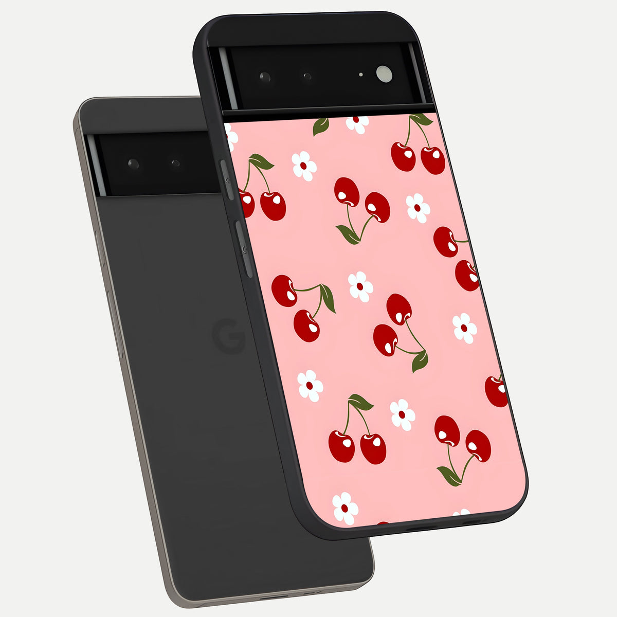  Cherry Love Mood phone case For Google Pixel 6A showing premium glass back cover with detailed artwork