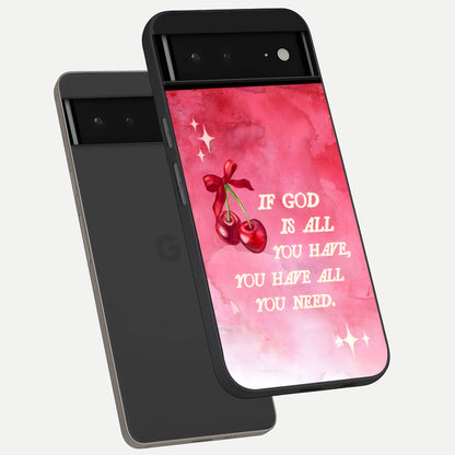  Cherry Quote phone case For Google Pixel 6A showing premium glass back cover with detailed artwork