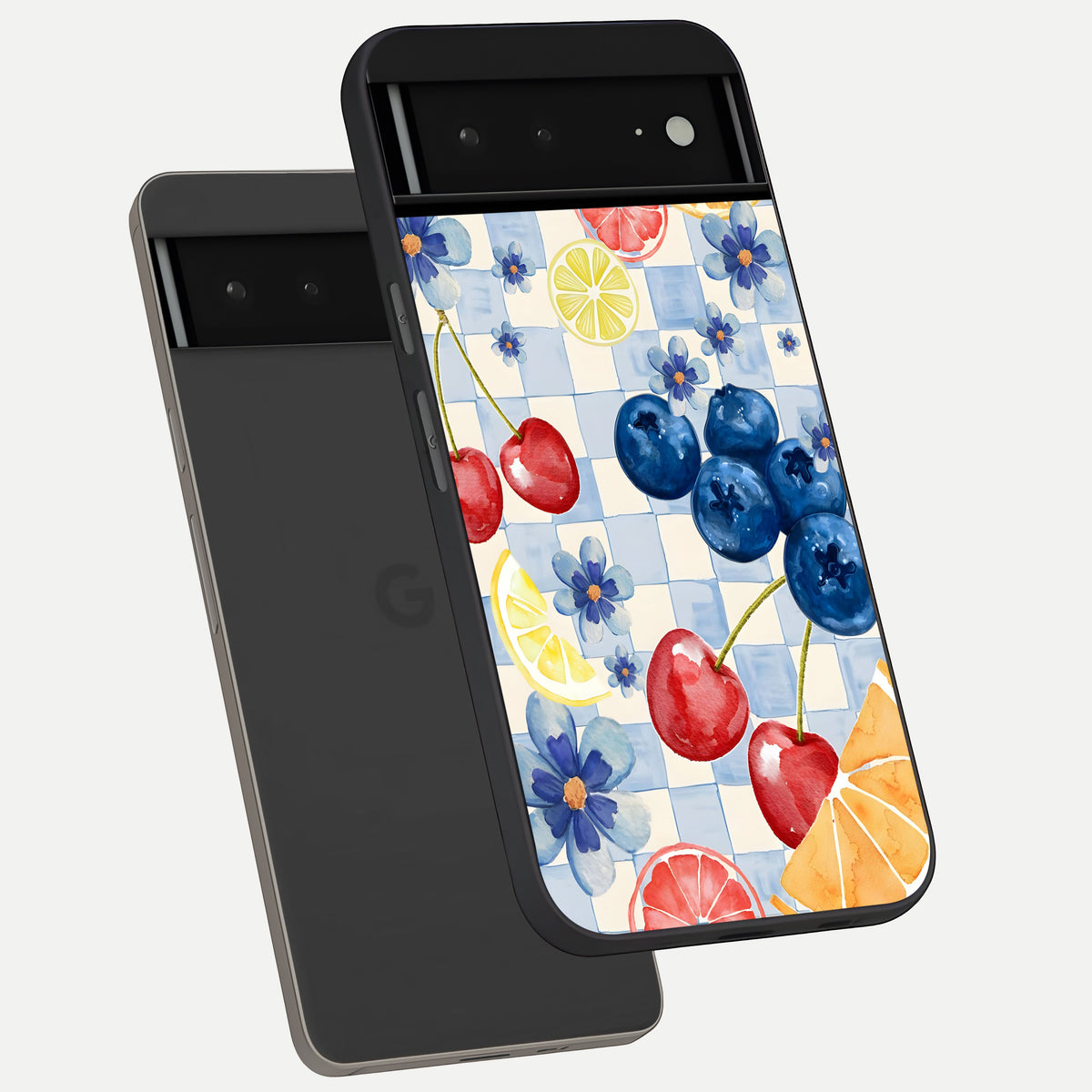  Citrus Bloom Joy phone case For Google Pixel 6A showing premium glass back cover with detailed artwork