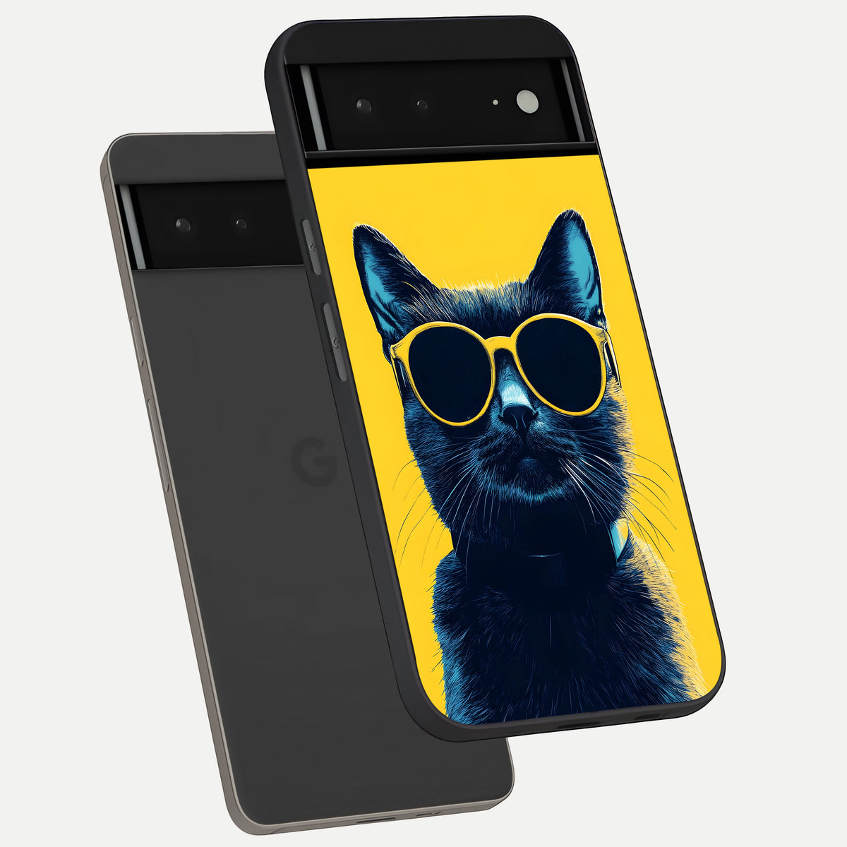  Cool Cat Vibes phone case For Google Pixel 6A showing premium glass back cover with detailed artwork