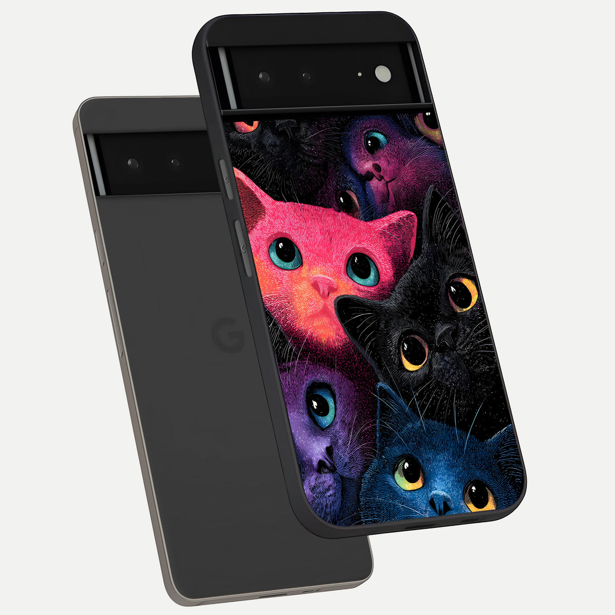  Cosmic Cats Dreams phone case For Google Pixel 6A showing premium glass back cover with detailed artwork