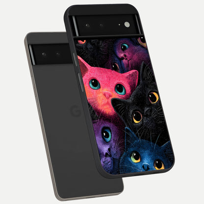  Cosmic Cats Dreams phone case For Google Pixel 6A showing premium glass back cover with detailed artwork