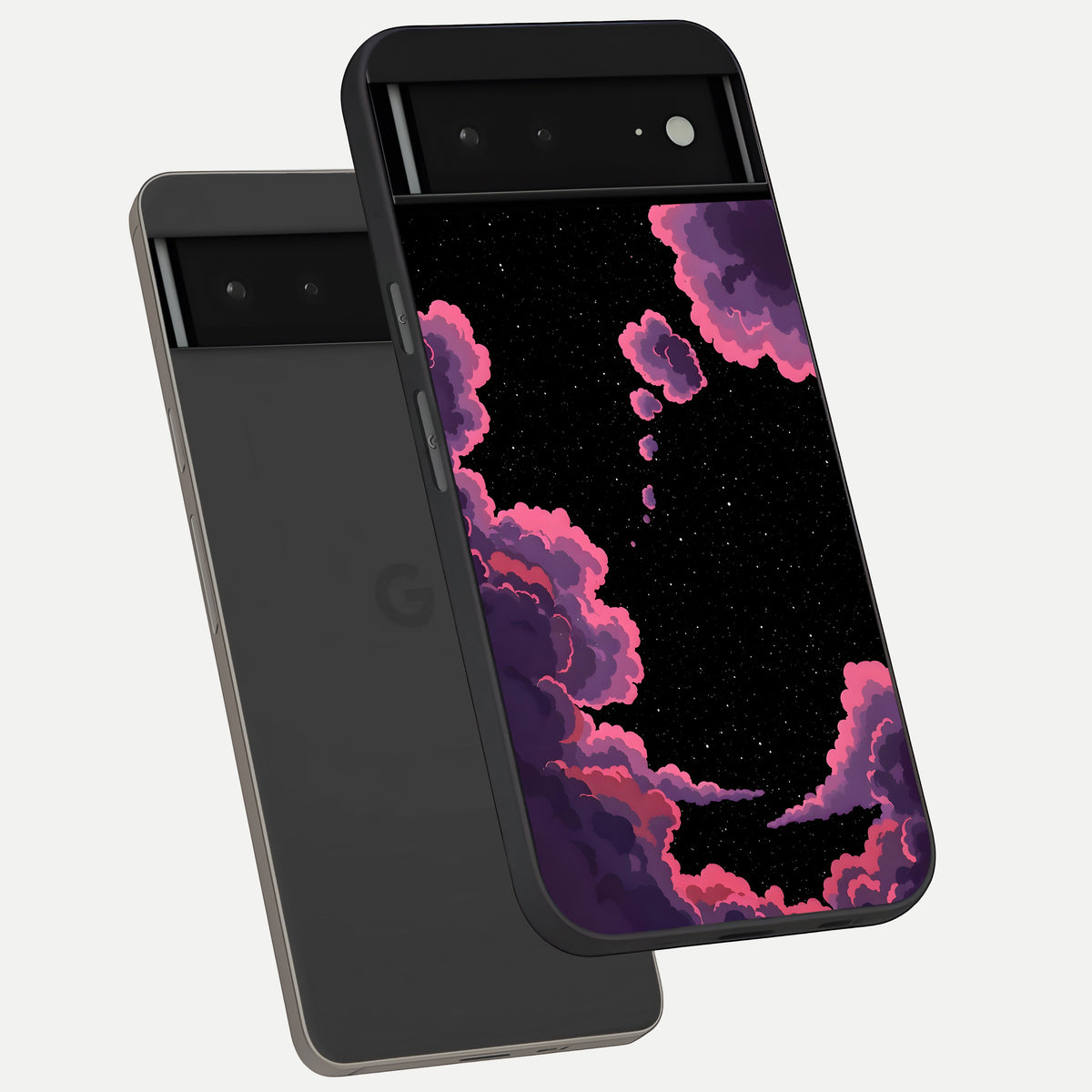  Cosmic Cloud Journey phone case For Google Pixel 6A showing premium glass back cover with detailed artwork