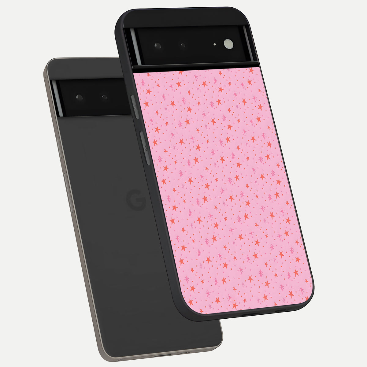 Cosmic Pink Sparkle phone case For Google Pixel 6A showing premium glass back cover with detailed artwork