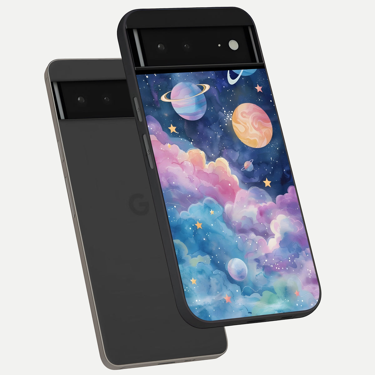  Cosmic Planet Dreams phone case For Google Pixel 6A showing premium glass back cover with detailed artwork