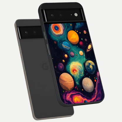  Cosmic Planet Journey phone case For Google Pixel 6A showing premium glass back cover with detailed artwork