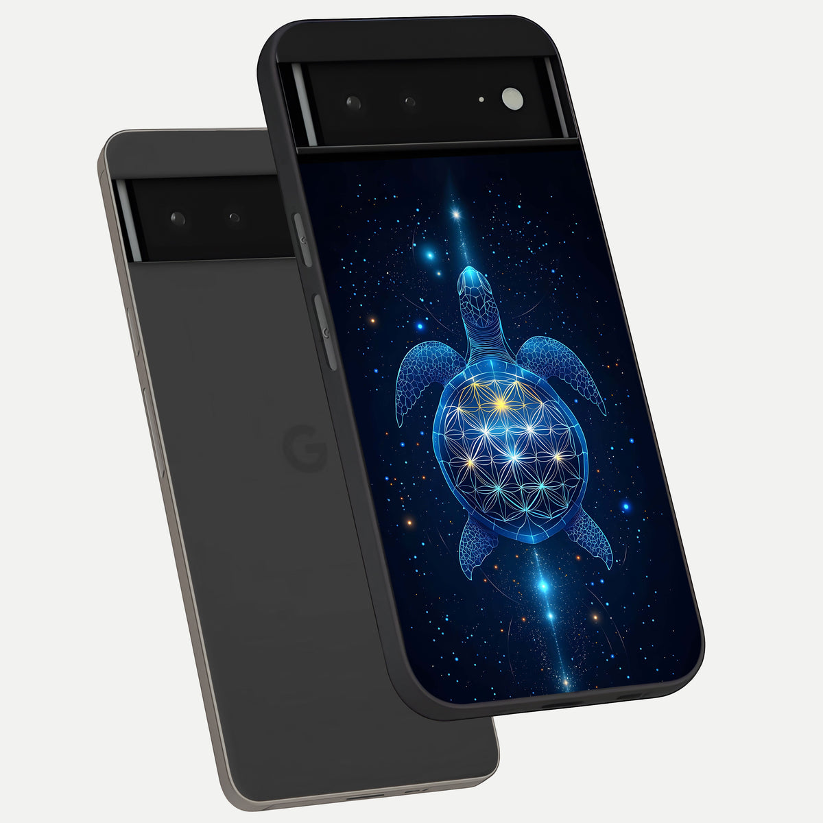  Crimson Blue Turtle phone case For Google Pixel 6A showing premium glass back cover with detailed artwork