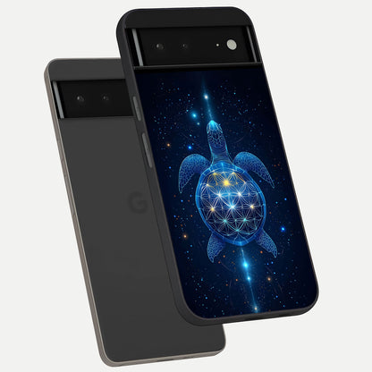  Crimson Blue Turtle phone case For Google Pixel 6A showing premium glass back cover with detailed artwork