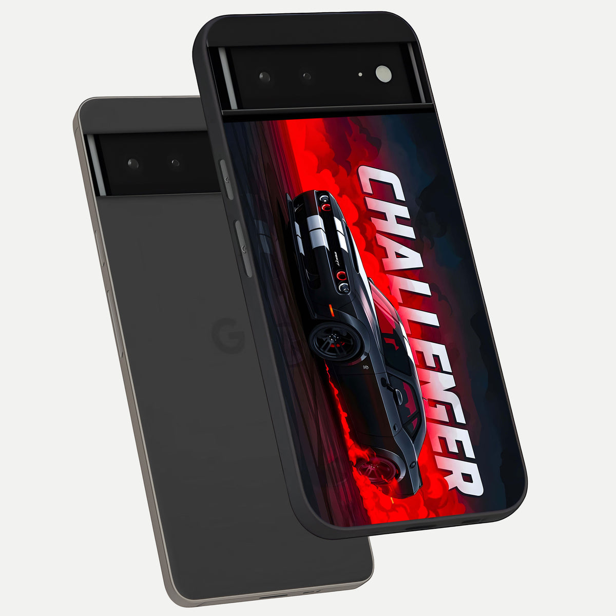  Crimson Challenger Fury phone case For Google Pixel 6A showing premium glass back cover with detailed artwork