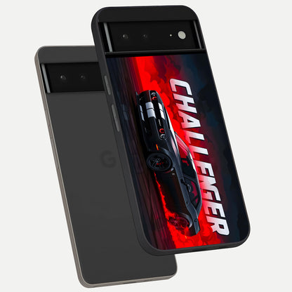  Crimson Challenger Fury phone case For Google Pixel 6A showing premium glass back cover with detailed artwork