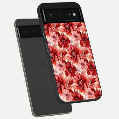  Crimson Love Petals phone case For Google Pixel 6A showing premium glass back cover with detailed artwork