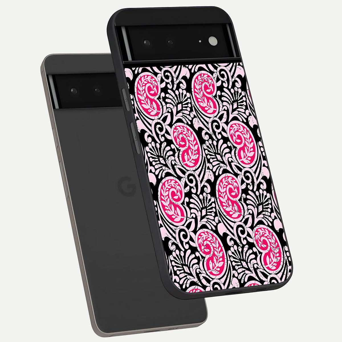  Crimson Paisley Charm phone case For Google Pixel 6A showing premium glass back cover with detailed artwork