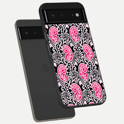  Crimson Paisley Charm phone case For Google Pixel 6A showing premium glass back cover with detailed artwork