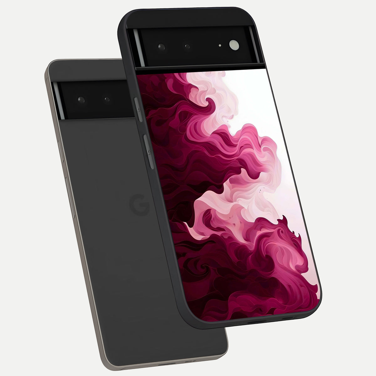  Crimson Wave Flow phone case For Google Pixel 6A showing premium glass back cover with detailed artwork