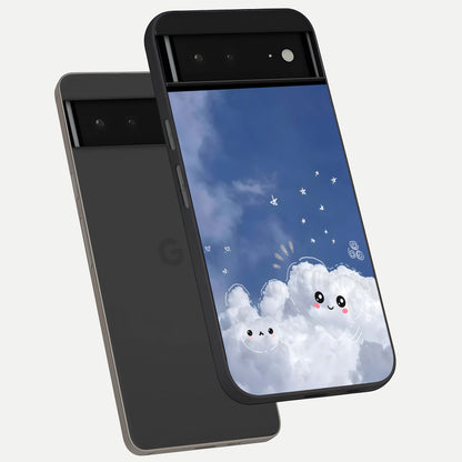  Cute Blossom Cloud phone case For Google Pixel 6A showing premium glass back cover with detailed artwork