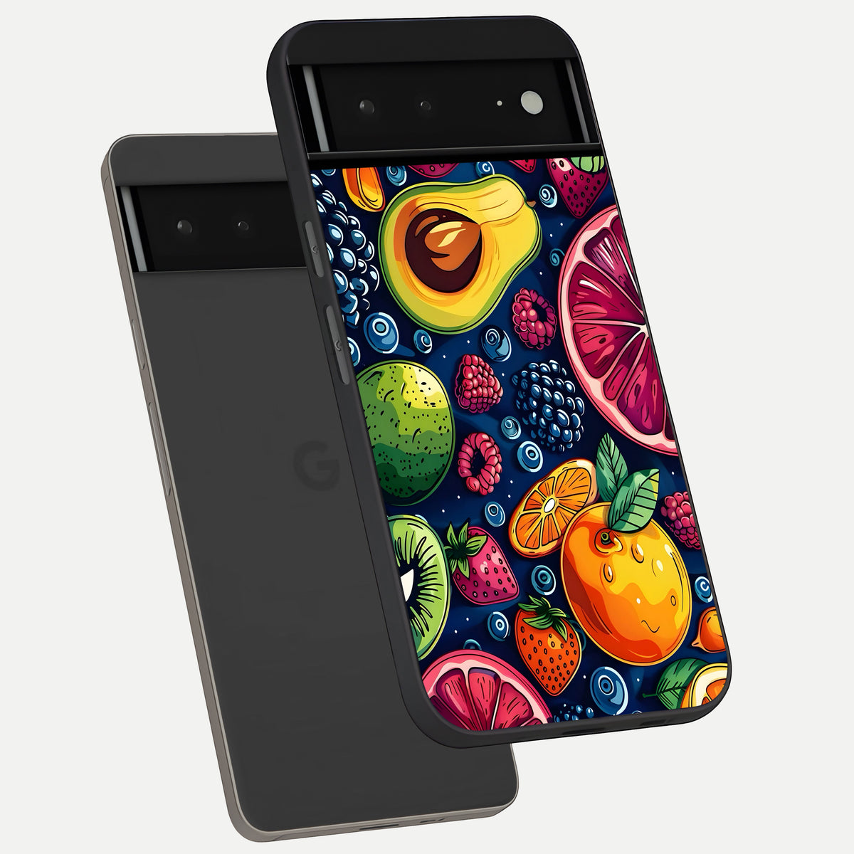  Cute Fruits Art phone case For Google Pixel 6A showing premium glass back cover with detailed artwork