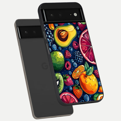  Cute Fruits Art phone case For Google Pixel 6A showing premium glass back cover with detailed artwork