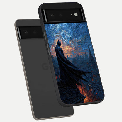  Dark Knight Dusk phone case For Google Pixel 6A showing premium glass back cover with detailed artwork