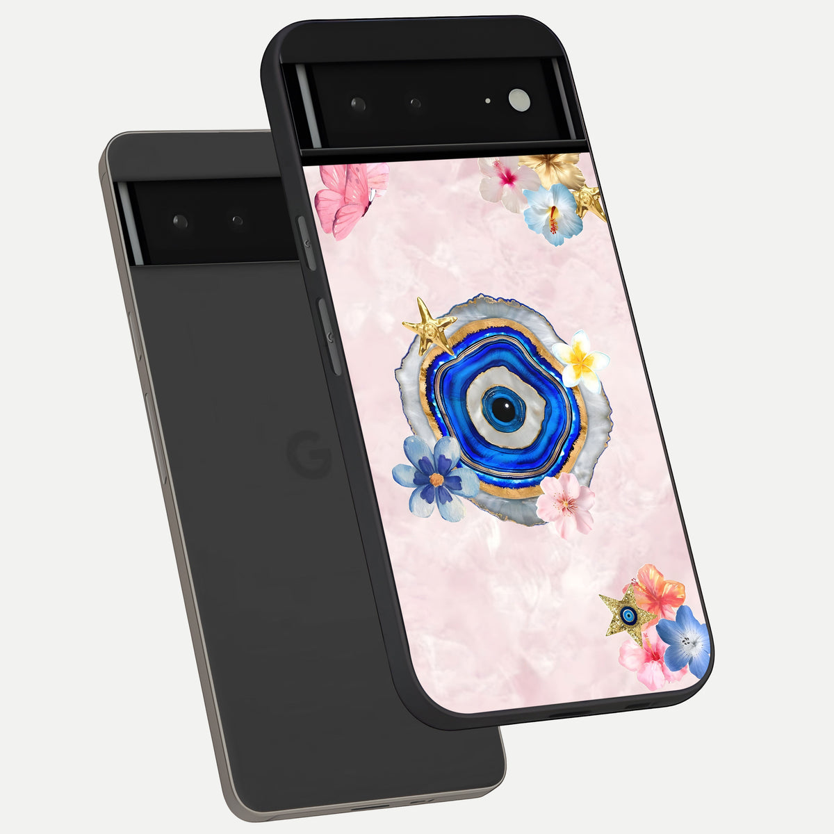  Divine Aura Bloom phone case For Google Pixel 6A showing premium glass back cover with detailed artwork