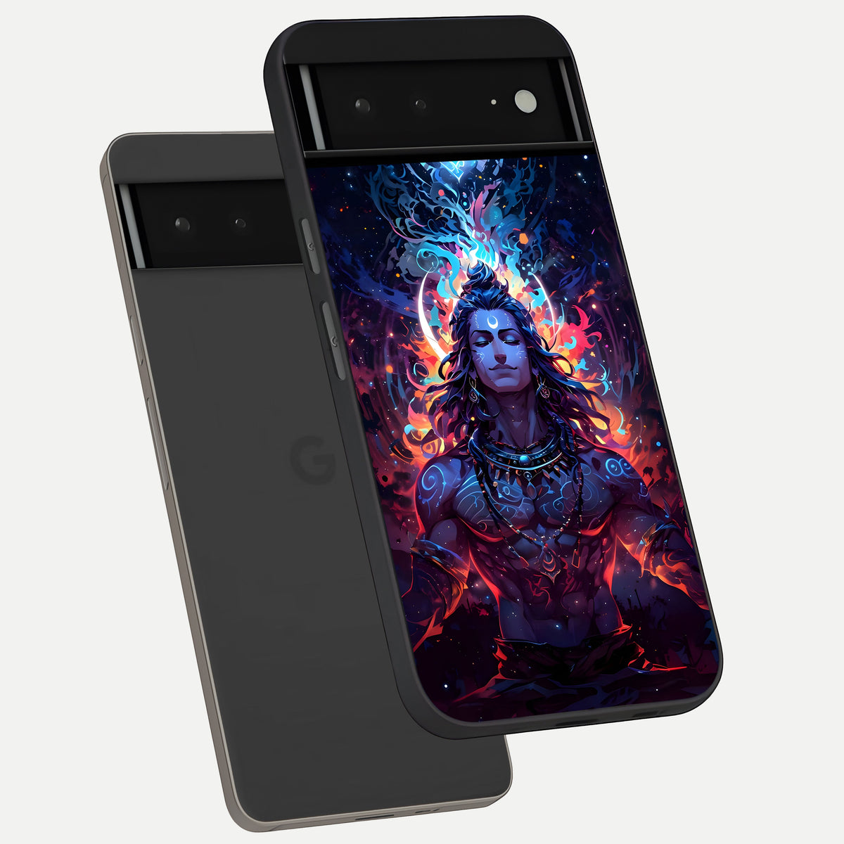 Divine Fire Shiv phone case For Google Pixel 6A showing premium glass back cover with detailed artwork