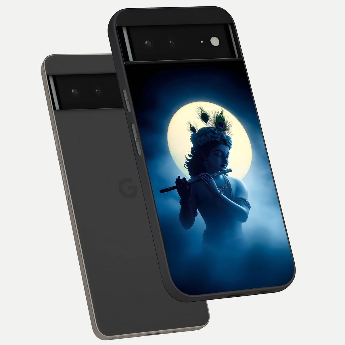  Divine Moon Flute phone case For Google Pixel 6A showing premium glass back cover with detailed artwork