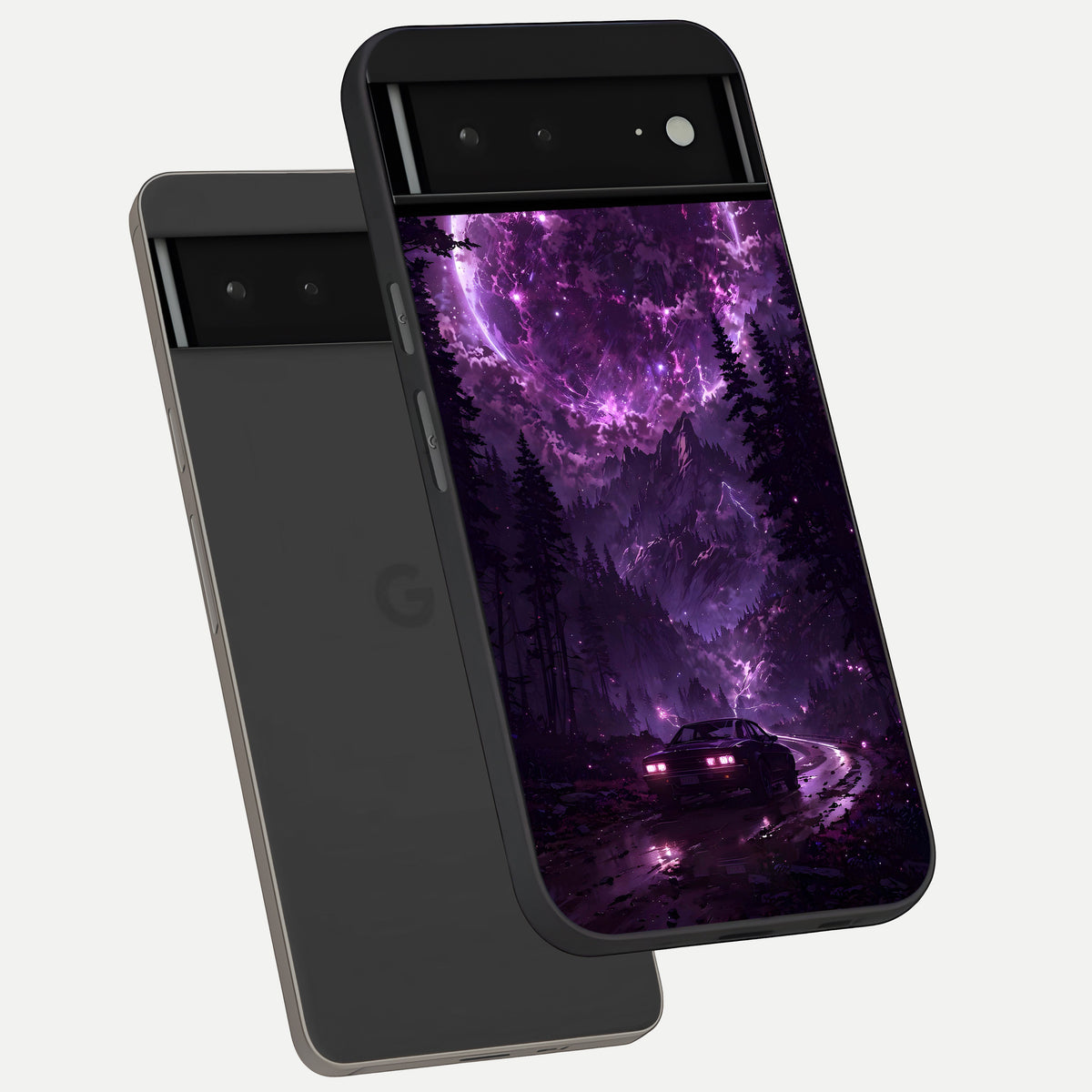  Eternal Cosmic Drive phone case For Google Pixel 6A showing premium glass back cover with detailed artwork
