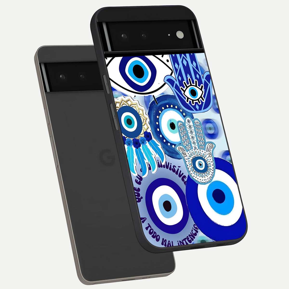  Evil Eyes Dream phone case For Google Pixel 6A showing premium glass back cover with detailed artwork