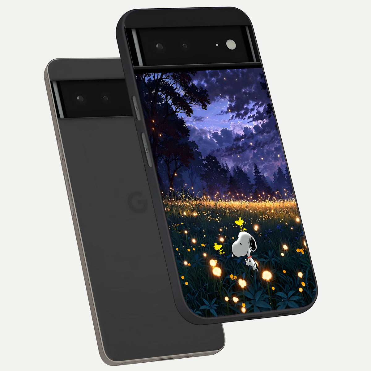  Firefly Meadow Magic phone case For Google Pixel 6A showing premium glass back cover with detailed artwork