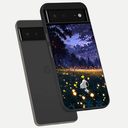  Firefly Meadow Magic phone case For Google Pixel 6A showing premium glass back cover with detailed artwork