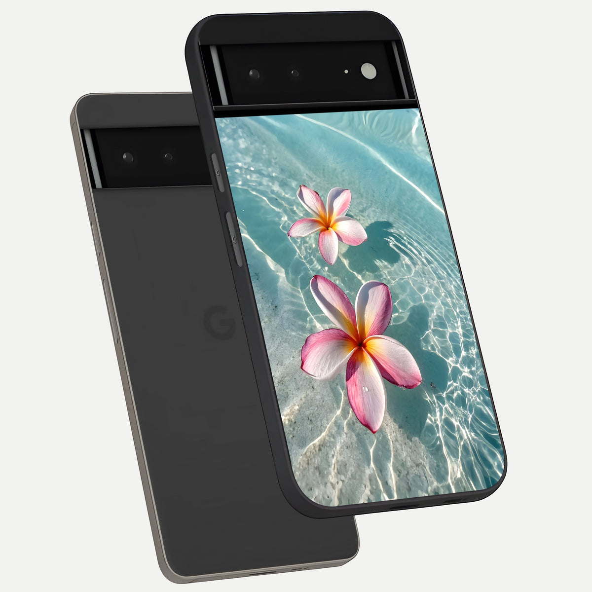  Floating Bloom Bliss phone case For Google Pixel 6A showing premium glass back cover with detailed artwork
