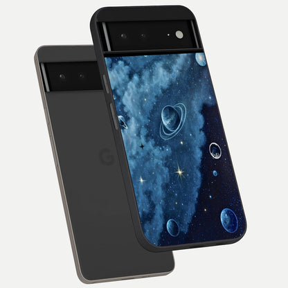  Galaxy Dream Space phone case For Google Pixel 6A showing premium glass back cover with detailed artwork
