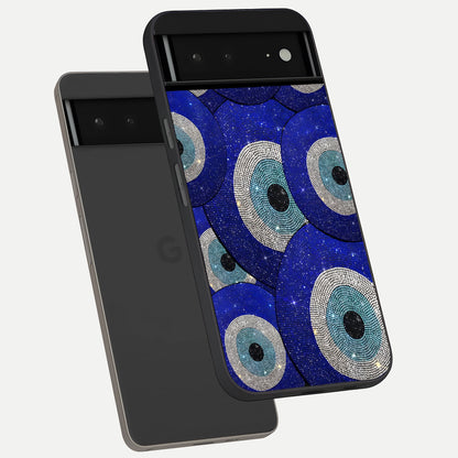  Galaxy Eye Flow phone case For Google Pixel 6A showing premium glass back cover with detailed artwork