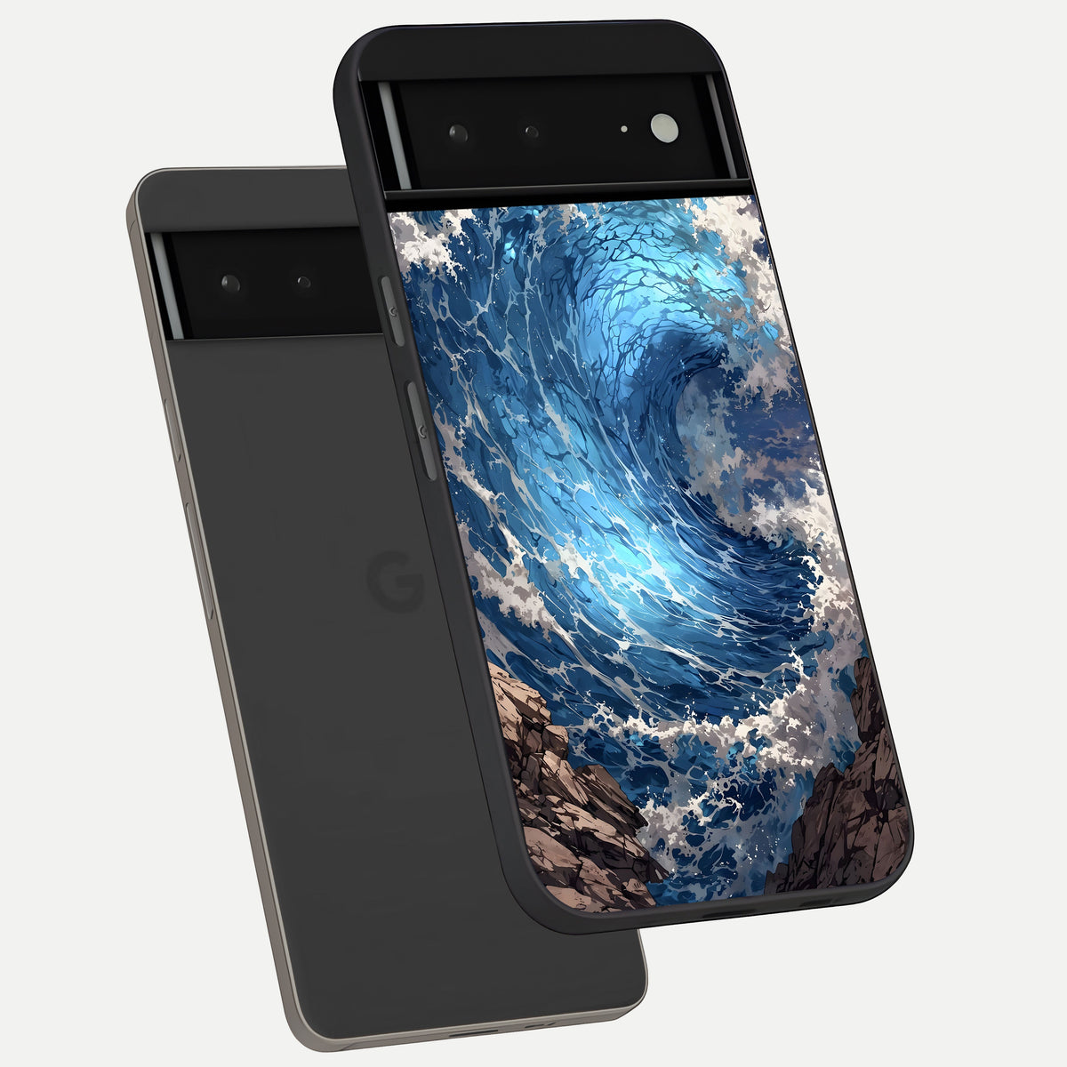  Giant Ocean Wave phone case For Google Pixel 6A showing premium glass back cover with detailed artwork