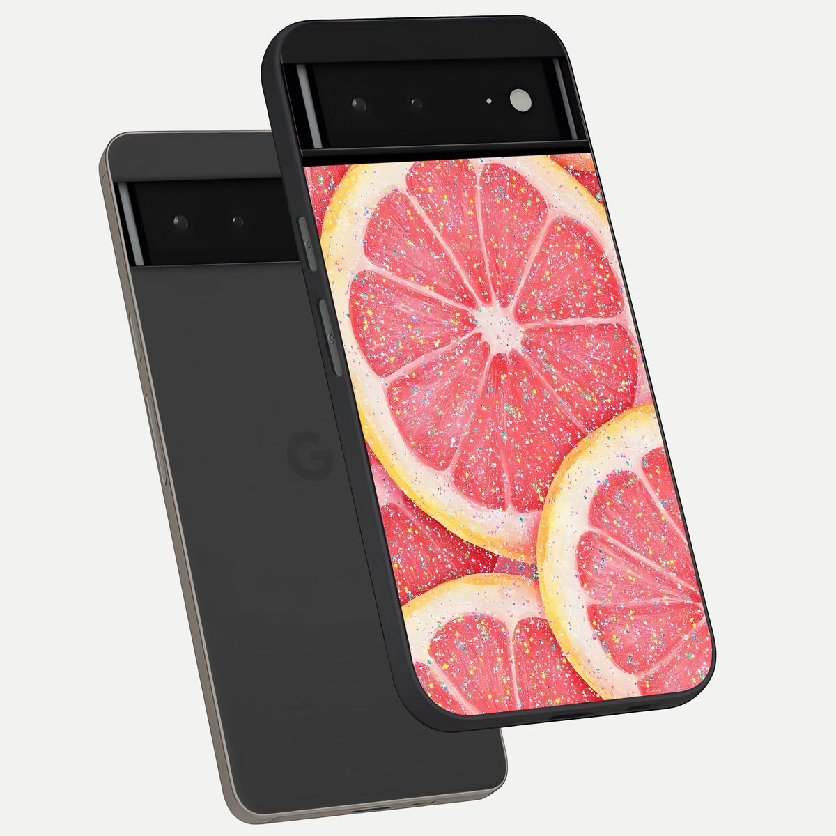  Glitter Grapefruit phone case For Google Pixel 6A showing premium glass back cover with detailed artwork
