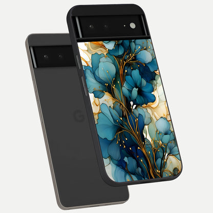  Golden Bloom Symphony phone case For Google Pixel 6A showing premium glass back cover with detailed artwork