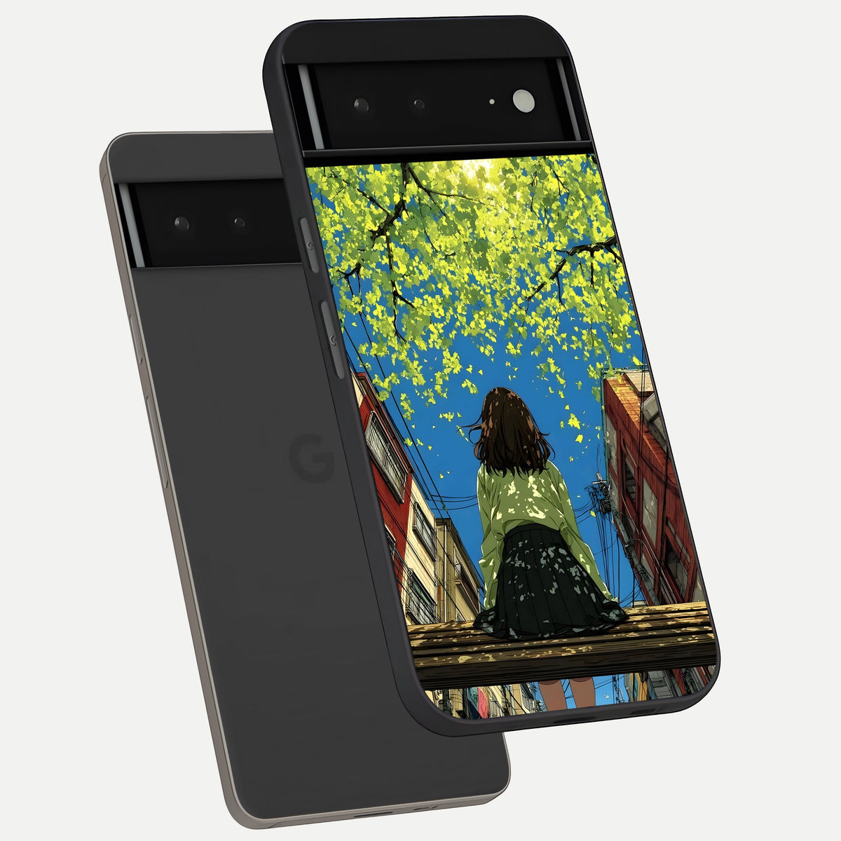  Golden Leaves Glow phone case For Google Pixel 6A showing premium glass back cover with detailed artwork