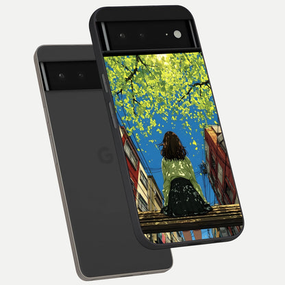  Golden Leaves Glow phone case For Google Pixel 6A showing premium glass back cover with detailed artwork