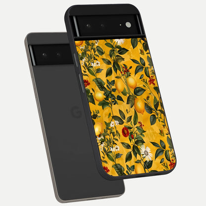  Golden Lemon Field phone case For Google Pixel 6A showing premium glass back cover with detailed artwork
