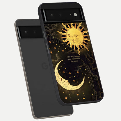  Golden Lunar Love phone case For Google Pixel 6A showing premium glass back cover with detailed artwork
